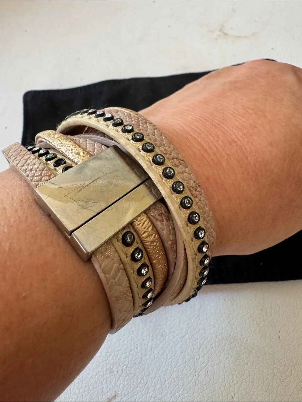 Wrap-Around Leather & Crystal Bracelet - Boho Glam